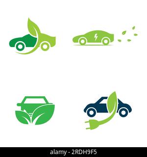 Umweltfreundliche Auto- und umweltfreundliche Elektrotechnik, Symbollogo. Stock Vektor
