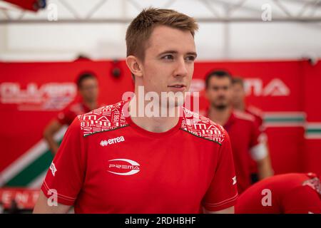 Mogyorod, Hongrie. 21. Juli 2023. VESTI Frederik (dnk), Prema Racing, Dallara F2, Portrait während der 9. Runde der FIA-Formel-2-Meisterschaft 2023 vom 21. Bis 23. Juli 2023 auf dem Hungaroring, in Mogyorod, Ungarn - Photo Sebastian Rozendaal/Dutch Photo Agency/DPPI Credit: DPPI Media/Alamy Live News Stockfoto