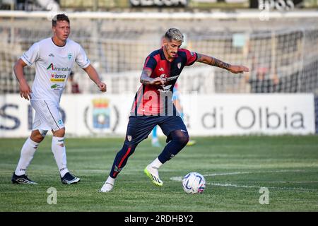 Olbia, Italien. 21. Juli 2023. Deiola von Cagliari Calcio während Olbia gegen Cagliari, Freundschaftsspiel in Olbia, Italien, Juli 21 2023 Kredit: Independent Photo Agency/Alamy Live News Stockfoto