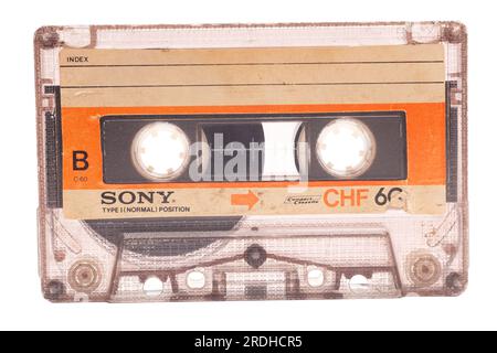 Audiokassette SONY CHF60, Seite B, isoliert auf weißem Hintergrund Stockfoto