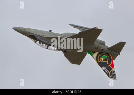 Italian Air Force Leonardo T-346A Master performing its routine at the Royal International Air Tattoo 2023. Stock Photo