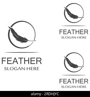 Federlogo der Geflügelrasse und Kugelschreiber aus Feder mit Vektorsymbol Stock Vektor