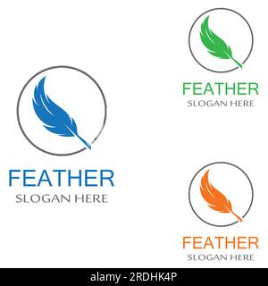 Federlogo der Geflügelrasse und Kugelschreiber aus Feder mit Vektorsymbol Stock Vektor