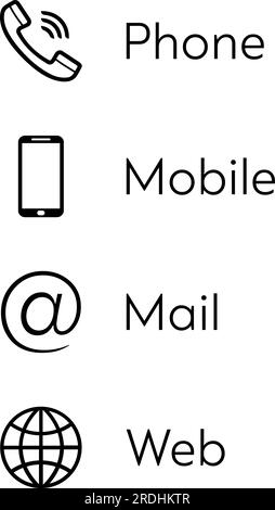 Symbole für Telefon, E-Mail, Mobiltelefon und WEB als Konzept für Kontaktdaten Stock Vektor