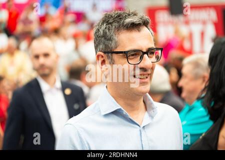 Getafe, Spanien. 21. Juli 2023. Felix Bolanos, spanischer Minister für den Ratsvorsitz, parlamentarische Beziehungen während der Abschlusszeremonie des Wahlkampfes für die Präsidentschaftswahlen vom 23. Juli in Getafe. (Foto: Alberto Gardin/SOPA Images/Sipa USA) Guthaben: SIPA USA/Alamy Live News Stockfoto