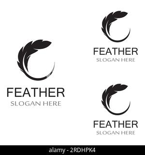 Federlogo der Geflügelrasse und Kugelschreiber aus Feder mit Vektorsymbol Stock Vektor