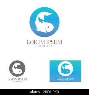 Fischlogo, Fischöl- und Meeresfrüchtegerestaurant. Mit Symbolvektor für Konzept Stock Vektor