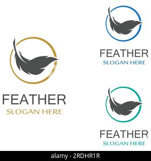 Federlogo der Geflügelrasse und Kugelschreiber aus Feder mit Vektorsymbol Stock Vektor