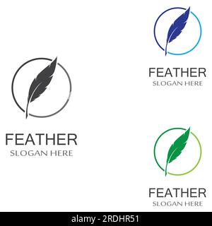 Federlogo der Geflügelrasse und Kugelschreiber aus Feder mit Vektorsymbol Stock Vektor