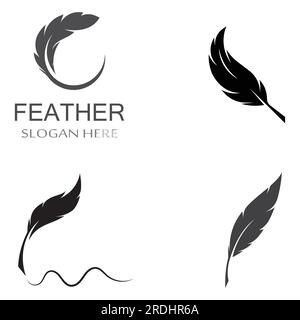 Federlogo der Geflügelrasse und Kugelschreiber aus Feder mit Vektorsymbol Stock Vektor