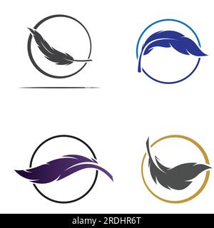 Federlogo der Geflügelrasse und Kugelschreiber aus Feder mit Vektorsymbol Stock Vektor