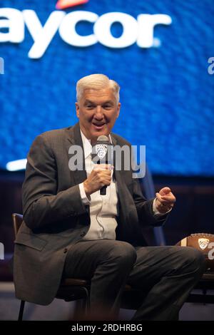 PAC-12-Kommissar George Kliavkoff spricht während der Pressekonferenz der Pac-12 Football Media Days 2023 im Resorts World Las Vegas Casino in Las Vegas, NV am 21. Juli 2023. Stockfoto