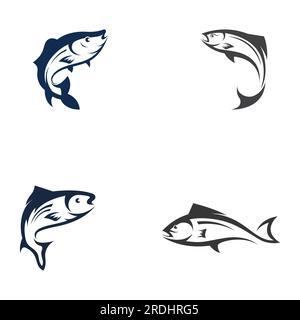 Fischlogo, Fischöl- und Meeresfrüchtegerestaurant. Mit Symbolvektor für Konzept Stock Vektor