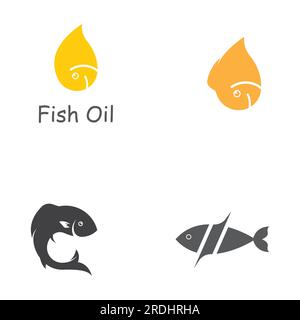 Fischlogo, Fischöl- und Meeresfrüchtegerestaurant. Mit Symbolvektor für Konzept Stock Vektor