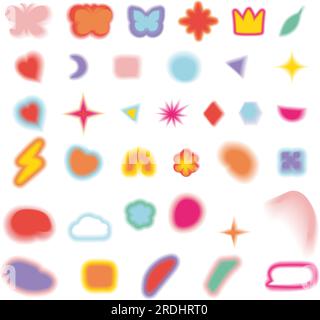 Ästhetisches set mit Y2K Aura-Elementen. Blume, Klumpen, Herz, Schmetterling, Sternensymbole. Stock Vektor