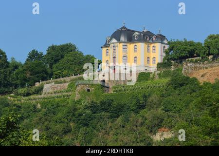 Blick auf die Rokoko-Burg auf dem Berg, Dornburger Burgen, Dornburg-Camburg, Thüringen, Deutschland Stockfoto