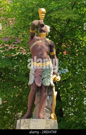 Mohrenbrunnen, Marktplatz, Thüringen, Eisenberg, Deutschland Stockfoto