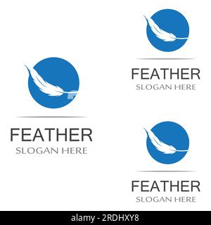 Federlogo der Geflügelrasse und Kugelschreiber aus Feder mit Vektorsymbol Stock Vektor