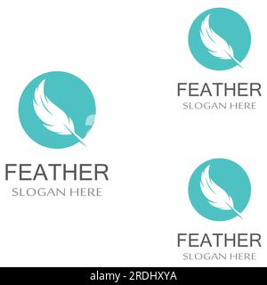 Federlogo der Geflügelrasse und Kugelschreiber aus Feder mit Vektorsymbol Stock Vektor