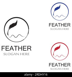 Federlogo der Geflügelrasse und Kugelschreiber aus Feder mit Vektorsymbol Stock Vektor