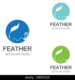 Federlogo der Geflügelrasse und Kugelschreiber aus Feder mit Vektorsymbol Stock Vektor