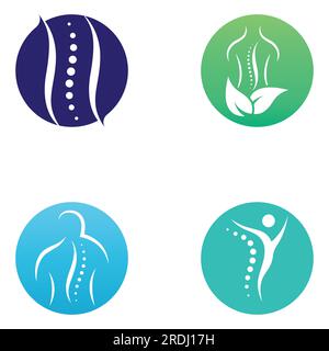 Wirbelsäulendiagnostik, Wirbelsäulenversorgung und Wirbelsäulengesundheit. Mit modernem Vektorsymbol-Designkonzept Stock Vektor