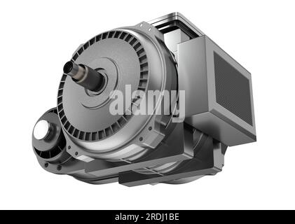 Einzelner Elektrofahrzeugmotor auf weißem Hintergrund. Generisches Design. 3D-Rendering-Abbildung. Stockfoto