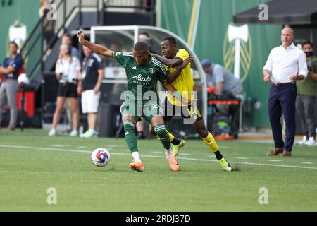 15. Juli 2023; Portland, Oregon, USA; Columbus Crew bei Portland Timbers in einem MLS-Spiel im Providence Park. (Foto: Al Sermeno/KLC fotos) Stockfoto