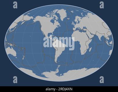 Die Form der tektonischen Shetland-Platte auf der Volumenkonturkarte in der meridional zentrierten Fahey-Projektion. Begrenzungen anderer Platten Stock Vektor