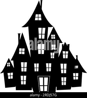 Halloween Haunted House, Geistervilla Silhouetten. Vektordarstellung Stock Vektor