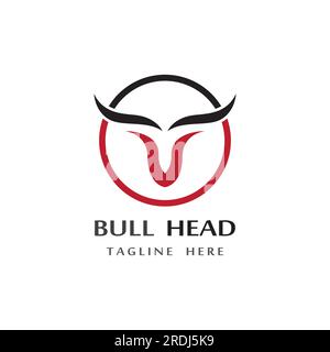 Retro-Design mit Bull Head Horns-Logo im Vintage-Stil. Stock Vektor