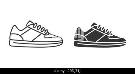 Flta Vector Silhouette Schuhe oder Sneakers Icon Set isoliert. Schuhsymbole Stock Vektor