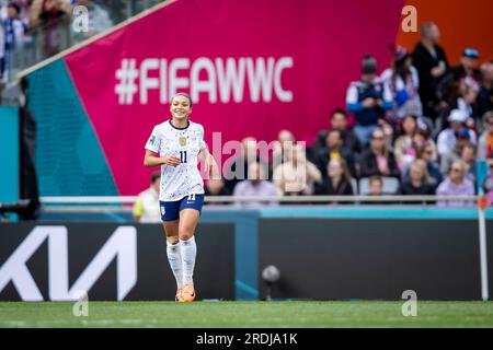 Auckland, Auckland, Neuseeland. 22. Juli 2023. United States Forward SOPHIA SMITH #11 feiert ihr Tor in der ersten Hälfte des 2023 FIFA WomenÃs World Cup Group E-Spiels gegen Vietnam im Eden Park Stadium in Auckland, Neuseeland (Credit Image: © Ira L. Black/ZUMA Press Wire), NUR REDAKTIONELLE VERWENDUNG! Nicht für den kommerziellen GEBRAUCH! Stockfoto