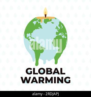 Poster über globale Erwärmung und Klimawandel mit der schmelzenden Erde in Kerzenform mit Feuer. Globale Temperatur steigt. Umweltschutz. Handgezeichnet ve Stock Vektor