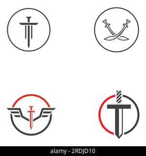 Schwert, Schild und Königsschwert Logo. Logo-Vektordesign. Stock Vektor