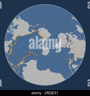 Die Form der tektonischen Shetland-Platte auf der Festkörperkonturkarte in der meridional und latitudinal zentrierten Lagrange-schrägen Projektion. Positionen von Stock Vektor