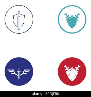 Schwert, Schild und Königsschwert Logo. Logo-Vektordesign. Stock Vektor