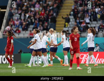Auckland, Neuseeland. 22. Juli 2023. Die Spieler der Vereinigten Staaten feiern während des Spiels der Gruppe E zwischen den Vereinigten Staaten und Vietnam bei der FIFA Women's World Cup in Auckland, Neuseeland, am 22. Juli 2023. Kredit: Qin Lang/Xinhua/Alamy Live News Stockfoto