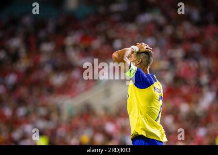 Faro, Portugal. 20. Juli 2023. Cristiano Ronaldo vom Al Nassr FC in Aktion während des Algarve Cup (Vorsaison-freundlich) Fußballspiels zwischen dem Al Nassr FC und SL Benfica an der Estadio Algarve. (Endstand: Al Nassr FC 1 - 4 SL Benfica) (Foto: Henrique Casinhas/SOPA Images/Sipa USA) Guthaben: SIPA Live USA/Alamy Live News Stockfoto