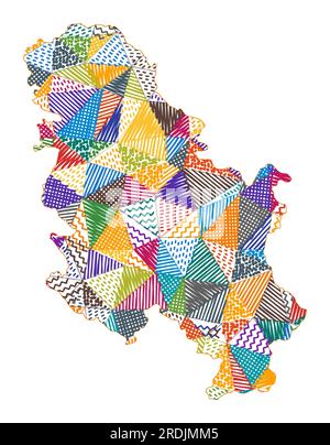 Karte Serbiens im Kinderstil. Handgezeichnete Polygone in der Form Serbiens. Vektordarstellung. Stock Vektor