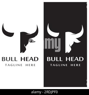Vintage Bull Head Horns Logo Stock Vektor