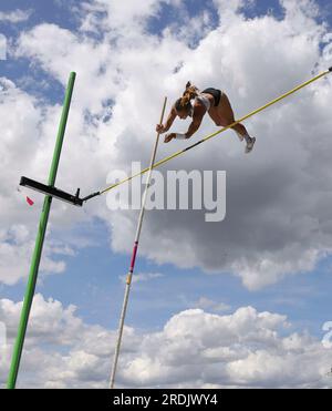 Düsseldorf, Deutschland. 06. Juli 2023. firo : 6. Juli 2023, 18 verschiedene Sportarten, das Finale 2023 Rhein-Ruhr, Leichtathletik, Stabhochsportler, DM, Deutsche Meisterschaft 2023, Clara RENTZ/dpa/Alamy Live News Stockfoto