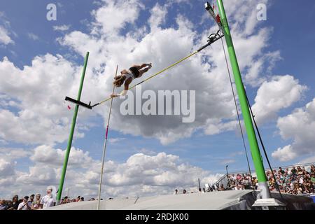 Düsseldorf, Deutschland. 06. Juli 2023. firo : 6. Juli 2023, 18 verschiedene Sportarten, das Finale 2023 Rhein-Ruhr, Leichtathletik, Frauen Stabhochsprung, DM, Deutsche Meisterschaft 2023, Clara RENTZ/dpa/Alamy Live News Stockfoto