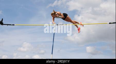 Düsseldorf, Deutschland. 06. Juli 2023. firo: 6. Juli 2023, 18 verschiedene Sportarten, das Finale 2023 Rhein-Ruhr, Leichtathletik, Frauen Stabhochsprung, DM, Deutsche Meisterschaft 2023, Gewinner Anjuli KNASCHE/dpa/Alamy Live News Stockfoto