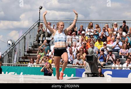 Düsseldorf, Deutschland. 06. Juli 2023. firo: 06.07.2023, 18 verschiedene Sportarten, das Finale 2023 Rhein-Ruhr, Leichtathletik, Frauenhochsportgewölbe, DM, Deutsche Meisterschaft 2023, Jubiläumsgewinner Anjuli KNASCHE/dpa/Alamy Live News Stockfoto