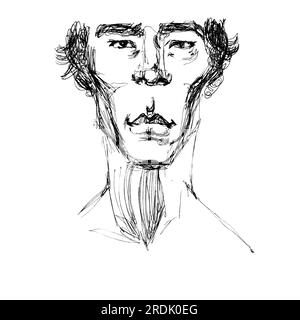 Skizze - handgezeichnetes Porträt eines Mannes Stockfoto