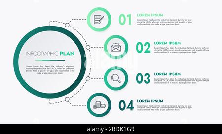 Infografik-Vorlage für Präsentationen und Funktionen Datenvisualisierung umfasst ein Prozessdiagramm mit Diagrammen, Schritten und Optionen. Stockfoto