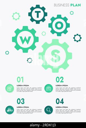 Infografik-Vorlage für Präsentationen und Funktionen Datenvisualisierung umfasst ein Prozessdiagramm mit Diagrammen, Schritten und Optionen. Stockfoto