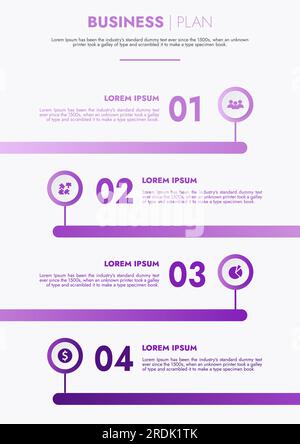 Infografik-Vorlage für Präsentationen und Funktionen Datenvisualisierung umfasst ein Prozessdiagramm mit Diagrammen, Schritten und Optionen. Stockfoto