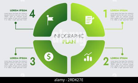 Infografik-Vorlage für Präsentationen und Funktionen Datenvisualisierung umfasst ein Prozessdiagramm mit Diagrammen, Schritten und Optionen. Stockfoto